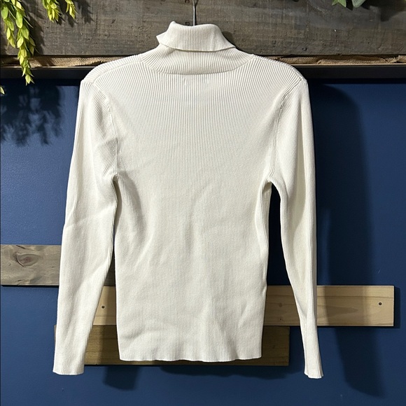 Nine West Cream Rib Turtleneck Sweater L - Picture 2 of 4